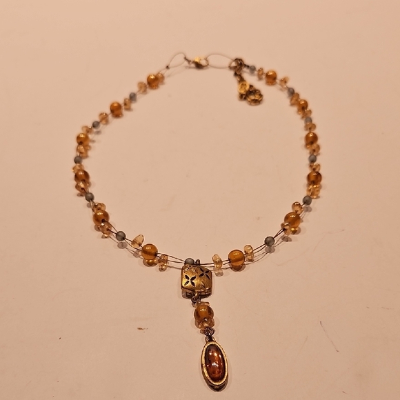 GIVENCHY Soft Pinks, Blues & Gold Glass Beads On Goldtone Wire Dainty Necklace - Picture 1 of 11